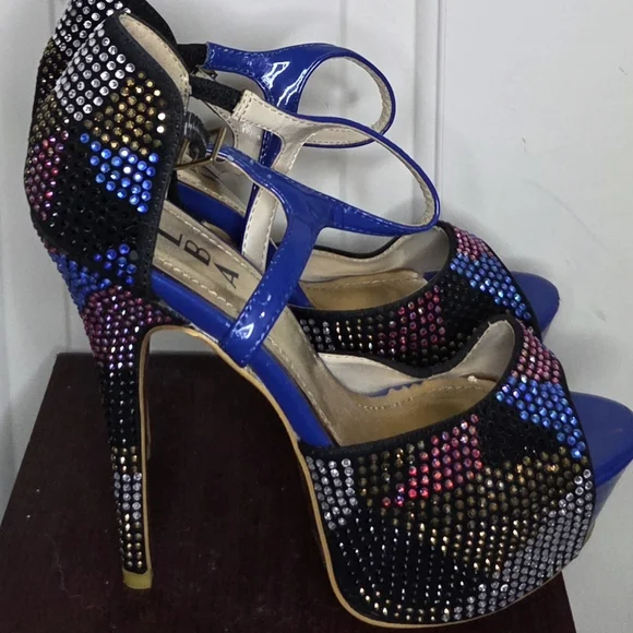 Alba Blue and Gold Embellished Heels - Picture 2 of 4